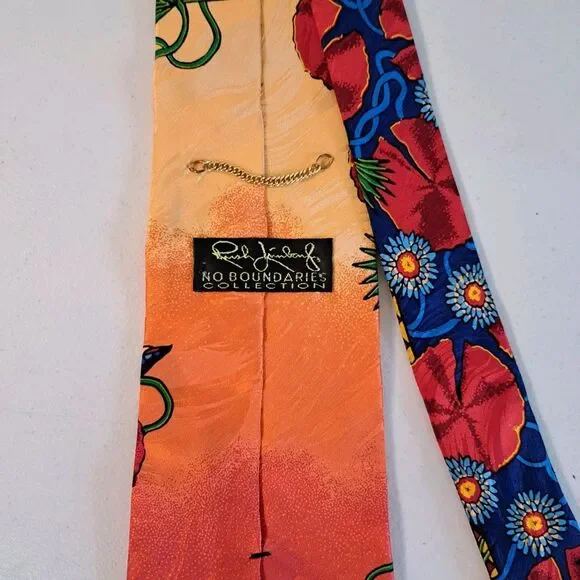 Vintage Rush Limbaugh No Boundaries Necktie Silk Red Blue Lily Pads Preppy USA - Picture 2 of 4